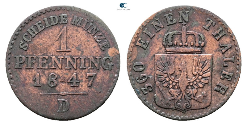 Germany. AD 1847. 
1 Pfennig 1847 D

 mm, 1,44 g



Nearly Very Fine