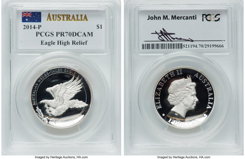 Elizabeth II silver Proof High Relief "Wedge-Tailed Eagle" Dollar (1 oz) 2014-P ...