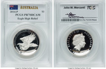 Elizabeth II silver Proof High Relief "Wedge-Tailed Eagle" Dollar (1 oz) 2014-P PR70 Deep Cameo PCGS, Perth mint. Label hand-signed by designer John M...