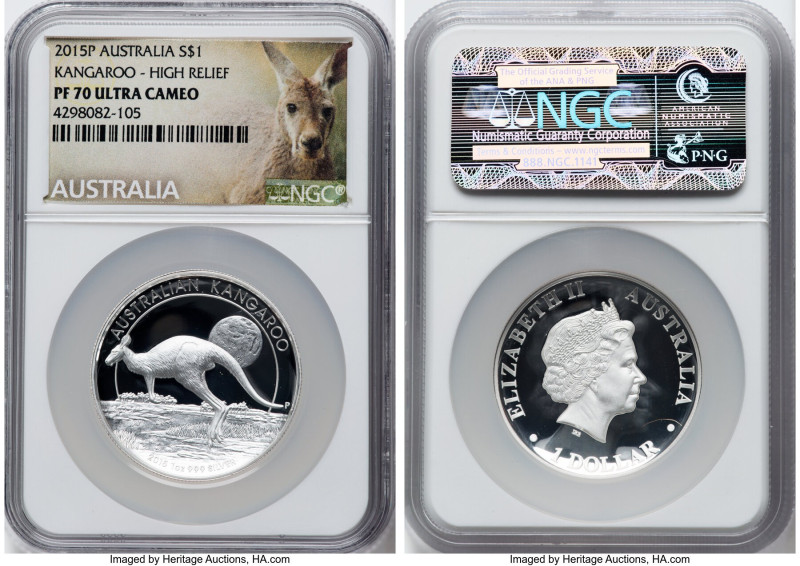 Elizabeth II silver Proof High Relief "Kangaroo" Dollar 2015-P PR70 Ultra Cameo ...