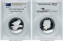 Elizabeth II silver Proof High Relief "Wedge-Tailed Eagle" Dollar (1 oz) 2015-P PR70 Deep Cameo PCGS, Perth mint. Label hand-signed by designer John M...