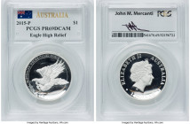 Elizabeth II silver Proof High Relief "Wedge-Tailed Eagle" Dollar (1 oz) 2015-P PR69 Deep Cameo PCGS, Perth mint. Label hand-signed by designer John M...
