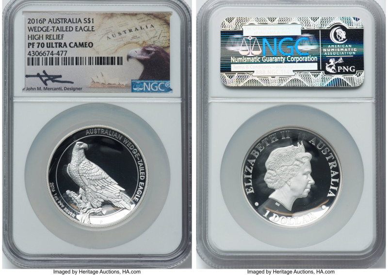 Elizabeth II silver Proof High Relief "Wedge-Tailed Eagle" Dollar (1 oz) 2016-P ...