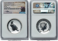 Elizabeth II silver Reverse Proof High Relief "Wedge-Tailed Eagle" Dollar (1 oz) 2017-P PR70 NGC, Perth mint. Label hand-signed by designer John M. Me...