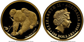 Elizabeth II gold Proof High Relief "Koala" 100 Dollars (1 oz) 2010-P PR70 Ultra Cameo NGC, Perth mint, KM1469. Accompanied by COA 1004. HID0980124201...