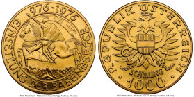 Republic gold "Babenberg Dynasty Millennium" 1000 Schilling 1976 MS66 NGC, Münze Österreich mint, KM2933. 1,000th anniversary of the Babenberg Dynasty...