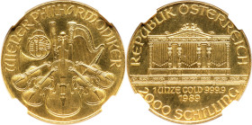 Republic gold "Vienna Philharmonic" 2000 Schilling 1989 MS66 NGC, Vienna mint, KM2990, Fr-B1. HID09801242017 © 2024 Heritage Auctions | All Rights Res...