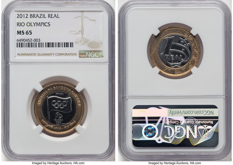 Republic Pair of Certified bimetallic Real Issues NGC, 1) "Rio Olympics" 2012 MS...