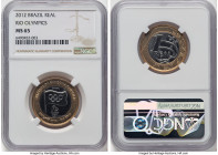 Republic Pair of Certified bimetallic Real Issues NGC, 1) "Rio Olympics" 2012 MS65, KM679. Commemorating the Olympic Flag handover. 2) "25th Anniversa...
