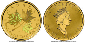 Elizabeth II gold Hologram Specimen "Maple Leaf" 10 Dollars (1/4 oz) 2001 SP69 NGC, Royal Canadian Mint mint, KM440. Holographic Maples Leaves. HID098...