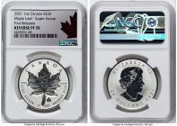 Elizabeth II silver Reverse Proof Super Incuse "Maple Leaf" 20 Dollars (1 oz) 2021 PR70 NGC, Royal Canadian mint, KM-Unl. Mintage: 6,000. First Releas...
