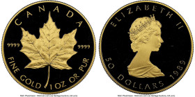 Elizabeth II 4-Piece Certified gold "Maple Leaf" Proof Set 1989 NGC, 1) 50 Dollars (1 oz) - PR68 Ultra Cameo 2) 20 Dollars (1/2 oz) - PR69 Ultra Cameo...