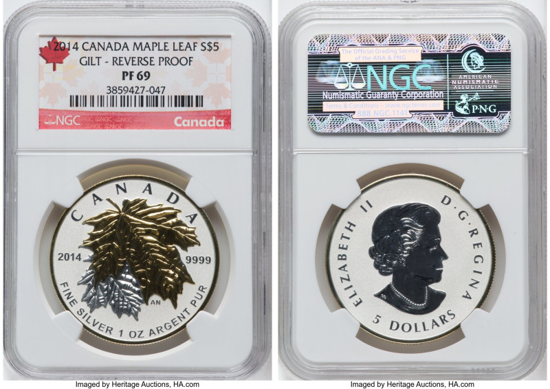 Elizabeth II 5-Piece Certified gilt-silver "Maple Leaf" Reverse Proof Set 2014 P...