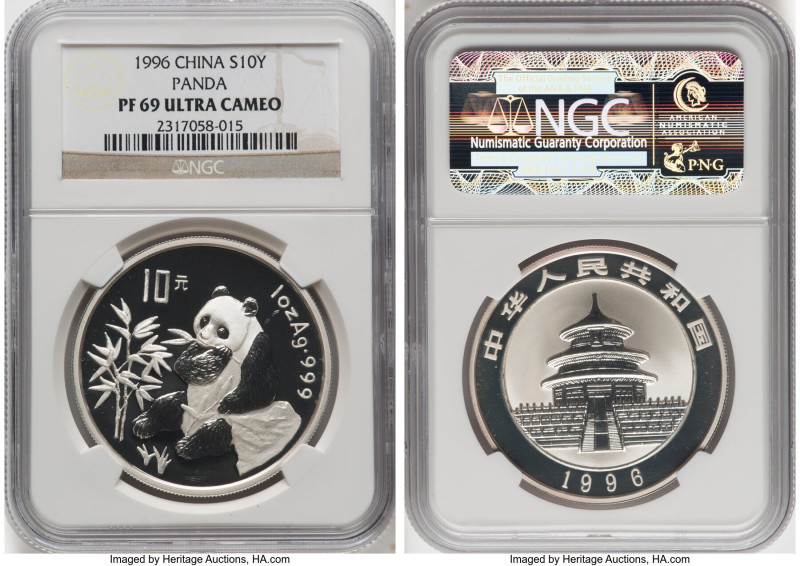 People's Republic silver Proof "Panda" 10 Yuan (1 oz) 1996 PR69 Ultra Cameo NGC,...