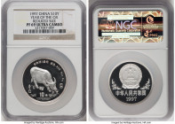 People's Republic Proof "Year of the Ox" 10 Yuan 1997 PR69 Ultra Cameo NGC, KM1013.1. Reduced Size variety. Chinese Zodiac Bullion series. Mintage: 8,...