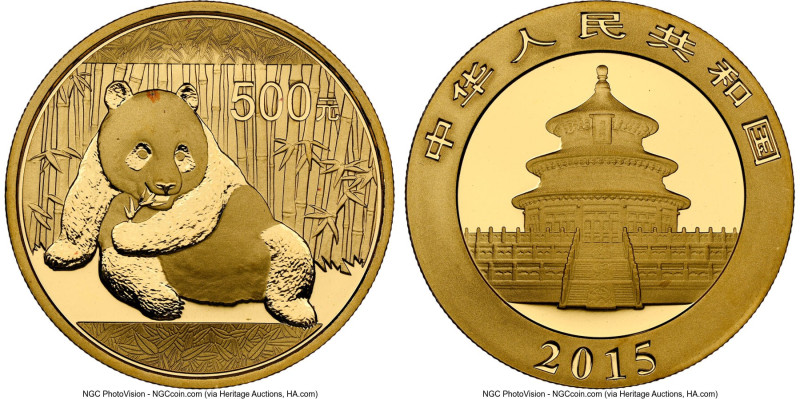 People's Republic gold "Panda" 500 Yuan (1 oz) 2015 MS69 NGC, KM-Unl, PAN-537A. ...