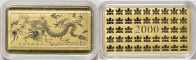 People's Republic gold "Heart of the Dragon" Stamp Set 2000 UNC, Royal Canadian mint. 49.46 x 28.25mm. 15.37gm. 18 karat. Designed by Ken Fung and Ken...