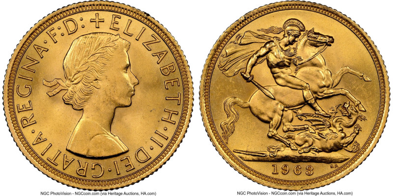 Elizabeth II gold Sovereign 1963 MS65 NGC, KM908. HID09801242017 © 2024 Heritage...