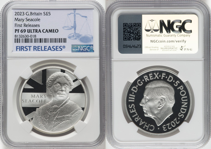 Charles III silver Proof "Mary Seacole" 5 Pounds 2023 PR69 Ultra Cameo NGC, Mint...