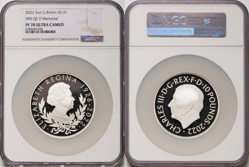 Charles III silver Proof "Queen Elizabeth II Memorial" 10 Pounds (5 oz) 2022 PR7...