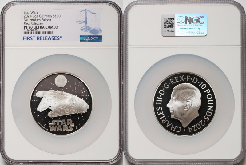 Charles III silver Proof "Millennium Falcon" 10 Pounds (5 oz) 2024 PR70 Ultra Ca...