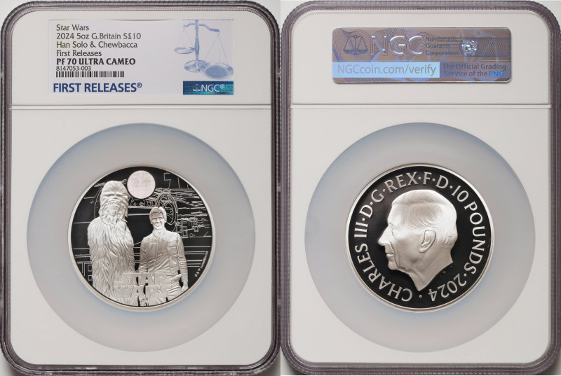 Charles III silver Proof "Han Solo & Chewbacca" 10 Pounds (5 oz) 2024 PR70 Ultra...