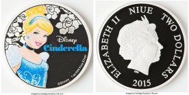 Elizabeth II silver Colorized Proof "Cinderella" 2 Dollars (1 oz) 2015 UNC, New Zealand mint. Limited Edition Mintage: 10,000. Disney Characters serie...