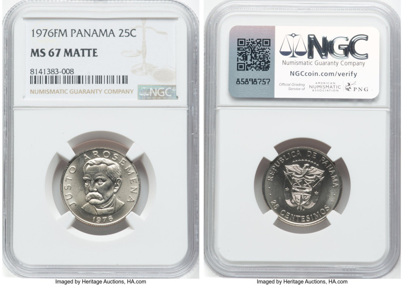 Republic Matte "Justo Arosemena" 25 Centesimos 1976-FM MS67 NGC, Franklin mint, ...