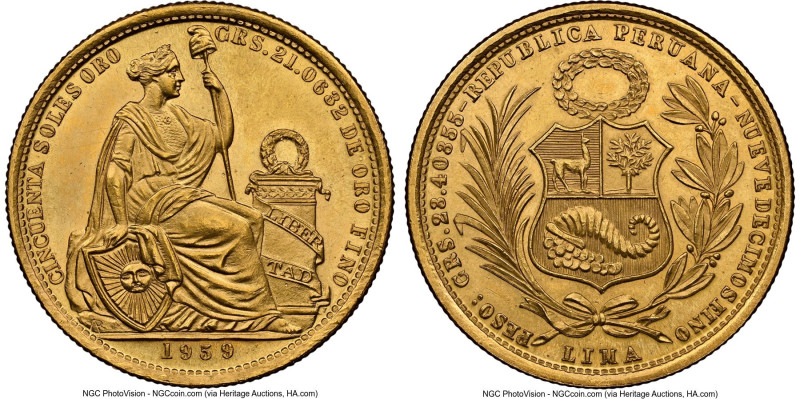 Republic gold 50 Soles 1959 MS63 NGC, Lima mint, KM230. HID09801242017 © 2024 He...