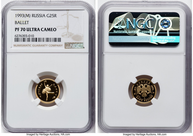 Russian Federation gold Proof "Ballet" 25 Roubles 1993-(M) PR70 Ultra Cameo NGC,...