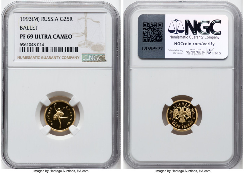 Russian Federation gold Proof "Ballet" 25 Roubles 1993-(M) PR69 Ultra Cameo NGC,...