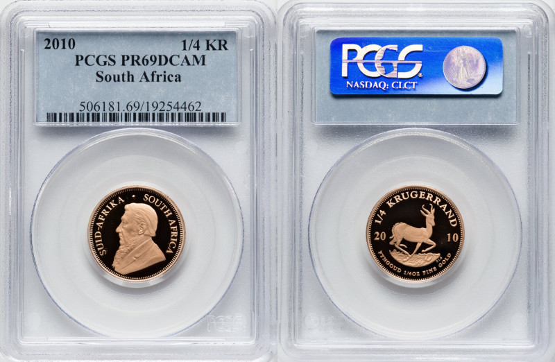 Republic gold Proof 1/4 Krugerrand 2010 (1/4 oz) PR69 Deep Cameo PCGS. South Afr...