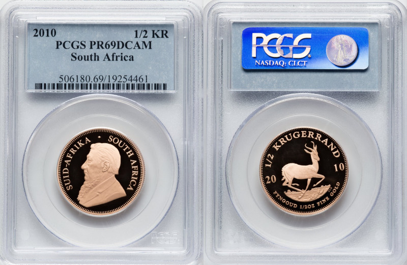 Republic gold Proof 1/2 Krugerrand (1/2 oz) 2010 PR69 Deep Cameo PCGS, South Afr...