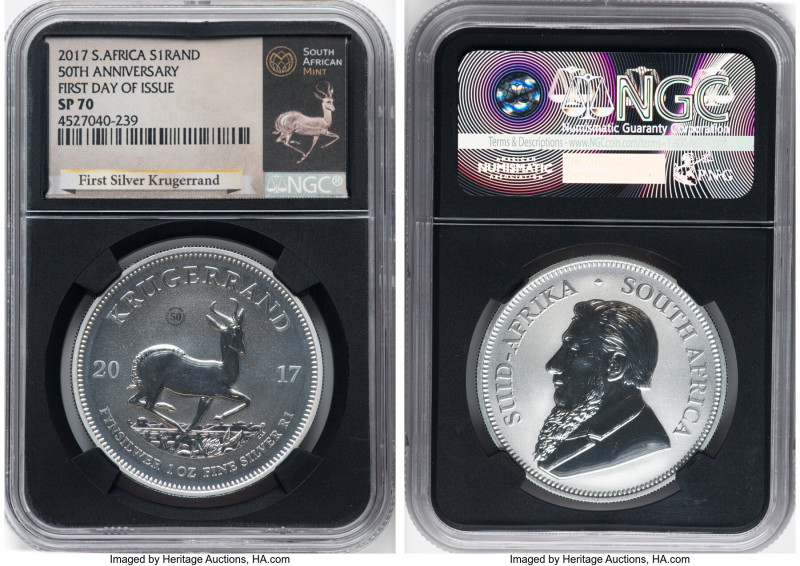 Republic silver Specimen "50th Anniversary" Rand (1 oz) 2017 SP70 NGC, South Afr...