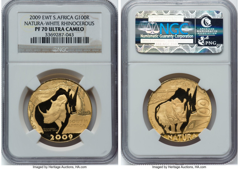 Republic 5-Piece Set of gold Proof "White Rhino" Issues 2009 UNC, 1) 100 Rand 20...