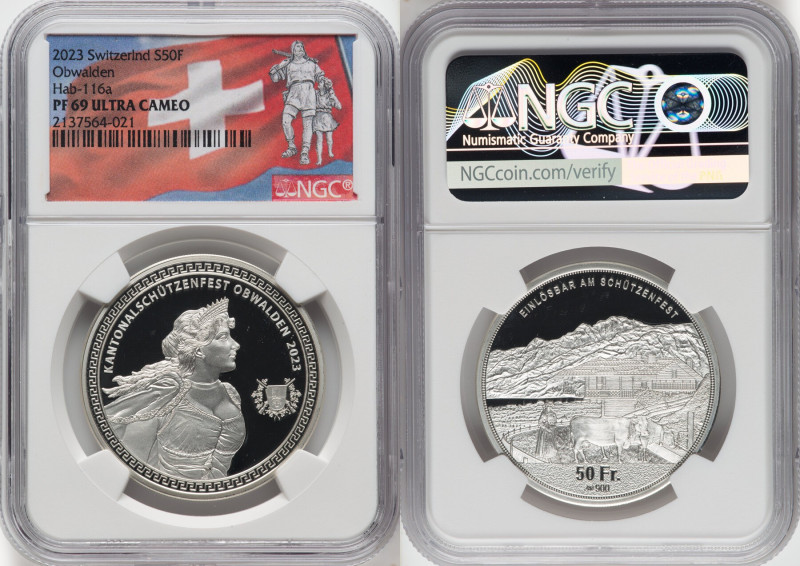 Confederation silver Proof "Obwalden Shooting Festival" 50 Francs 2023 PR69 Ultr...