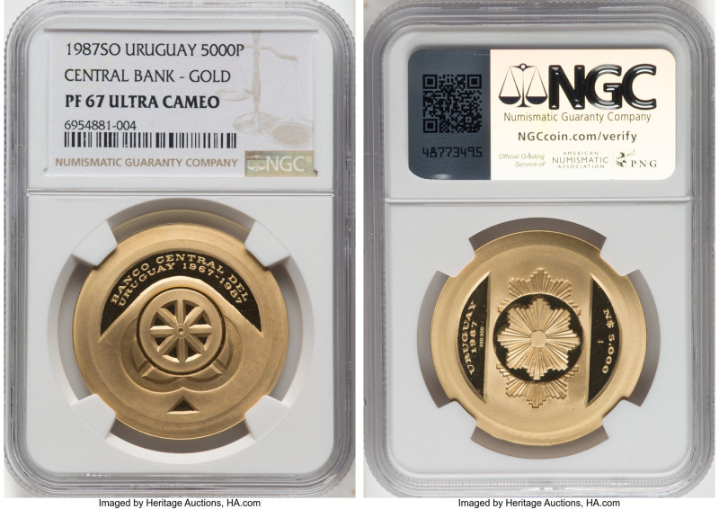 Republic gold Proof "Central Bank 20th Anniversary" 5000 Nuevos Pesos 1987-So PR...