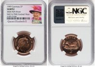 Pair of Certified "2024 FUN Show" Sample Issues NGC, 1) Guernsey: Elizabeth II "NGC & PMG Cocktail Hour" 2 Pence 1999 2) Lithuania: Republic "NGC FUN ...