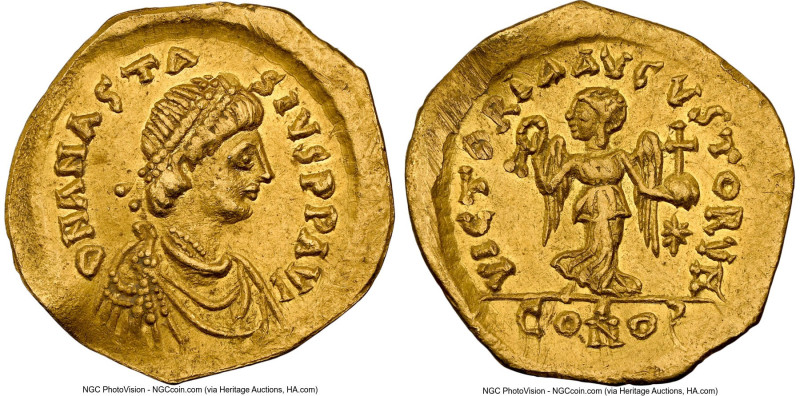 Anastasius I (AD 491-518). AV tremissis (14mm, 1.20 gm, 6h). NGC Choice XF 5/5 -...