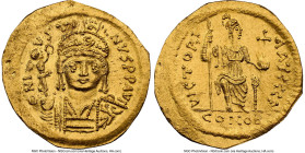 Justin II (AD 565-578). AV solidus (20mm, 4.29 gm, 6h). NGC MS 5/5 - 3/5, clipped. Constantinople, 1st officina, AD 565-578. D N I-VSTI-NVS PP AVI, pe...