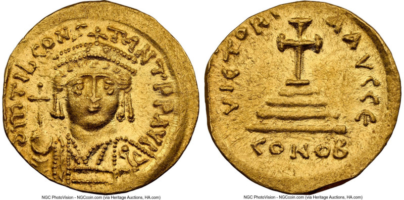 Tiberius II Constantine (AD 578-582). AV solidus (20mm, 4.45 gm, 6h). NGC MS 4/5...