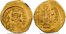 Maurice Tiberius (AD 582-602). AV solidus (21mm, 4.27 gm, 7h). NGC Choice XF 4/5 - 2/5, wavy flan. Constantinople, 10th officina, AD 583-601. o N mAVR...