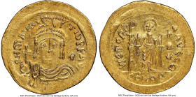 Maurice Tiberius (AD 582-602). AV light-weight solidus of 23-siliquae (22mm, 4.23 gm, 6h). NGC MS 5/5 - 4/5. Constantinople, 9th officina. o N mAVRC-T...