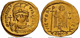 Maurice Tiberius (AD 582-602). AV solidus (22mm, 4.30 gm, 6h). NGC AU 3/5 - 3/5, clipped. Antioch, 4th officina, AD 583-601. o N mAVRC-TIb PP AV, pear...