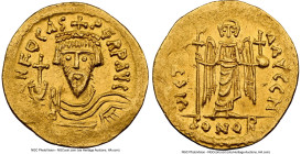 Phocas (AD 602-610). AV solidus (21mm, 4.48 gm, 7h). NGC AU 4/5 - 3/5, edge crimp, light graffito. Constantinople, 8th officina, AD 603-607. o N FOCAS...