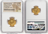Phocas (AD 602-610). AV solidus (20mm, 4.49 gm, 7h). NGC Choice MS 5/5 - 4/5. Constantinople, 5th officina, AD 607-610. D N FOCAS-PЄRP AVG, draped, cu...