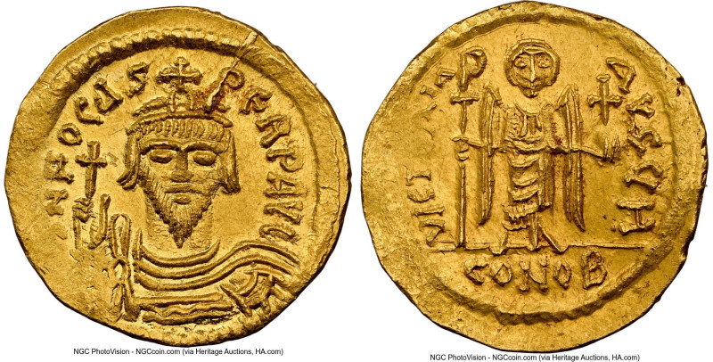 Phocas (AD 602-610). AV solidus (22mm, 4.46 gm, 7h). NGC MS 4/5 - 3/5, slight be...
