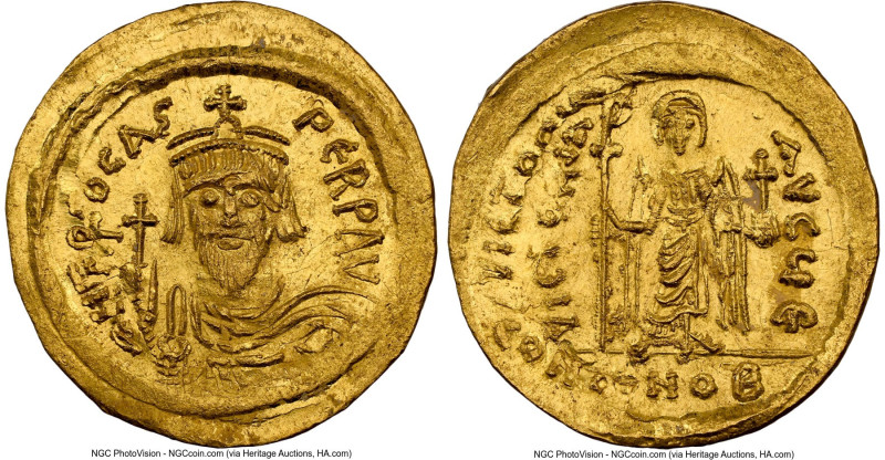 Phocas (AD 602-610). AV solidus (22mm, 4.48 gm, 7h). NGC MS 3/5 - 4/5, die shift...