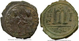 Phocas with Leontia (AD 602-610). AE follis (29mm, 11.33 gm, 6h). NGC Choice XF 5/5 - 3/5. Antioch, Regnal Year 1 (AD 602/3). O N FOCA-NP PЄ AV, Phoca...