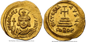 Heraclius (AD 610-641). AV solidus (21mm, 4.48 gm, 7h). NGC Choice AU 4/5 - 4/5. Constantinople, 5th officina, AD 610-613. d N hЄRACLI-ЧS PP AVG, drap...